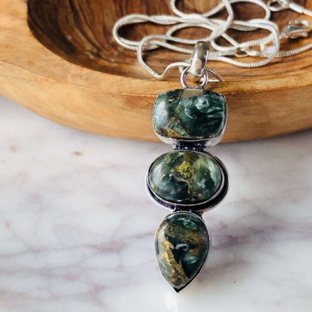 Copper Seraphinite Silver Plated Necklace - Picture 3 of 10